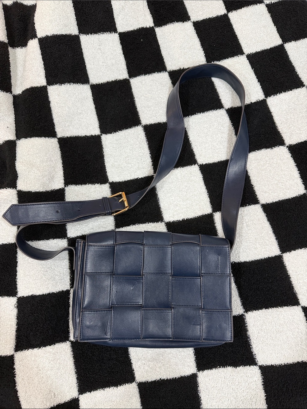 Sondra Roberts Navy Woven Leather Crossbody Bag